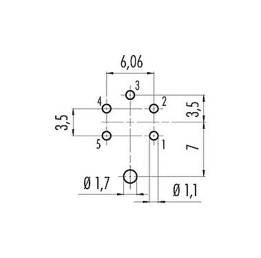 Conductor layout M16 Male panel mount connector, Contacts: 5 (05-a), shieldable, THT, IP67, UL 2238, M18x0,75, Rear mounting