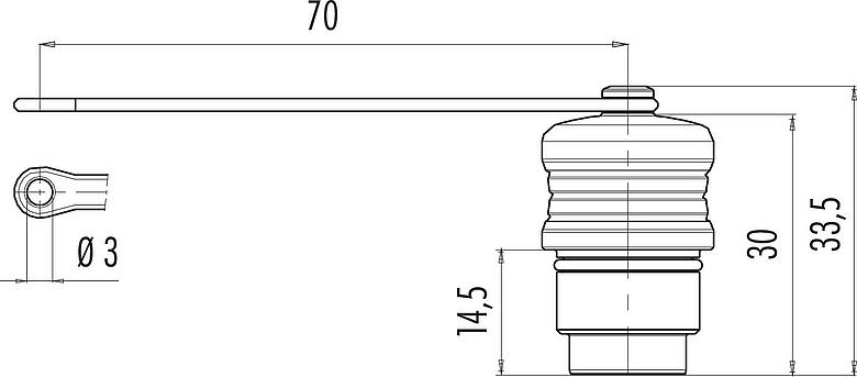 Maßzeichnung Schutzkappe, IP67, Flanschdose, Flanschstecker