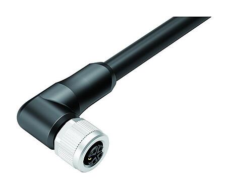 Illustrazione M12 Connettore angolare femmin, Numero poli: 4+PE, non schermato, stampato sul cavo, IP68, UL 2238, PUR, nero, 5 x 2,50 mm², 2 m