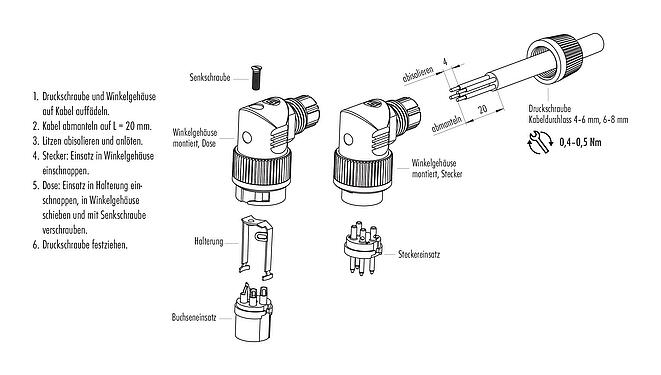 Montageanleitung 99 0653 72 14 - Bajonett Winkelstecker, Polzahl: 14, 6,0-8,0 mm, ungeschirmt, löten, IP40