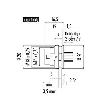 Maßzeichnung 09 0131 68 12 - M16 Flanschstecker, Polzahl: 12 (12-a), ungeschirmt, THT, IP68, AISG konform, von vorne verschraubbar