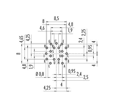 Conductor layout 09 0336 90 19 - M16 Female panel mount connector, Contacts: 19, unshielded, THT, IP40, front fastened