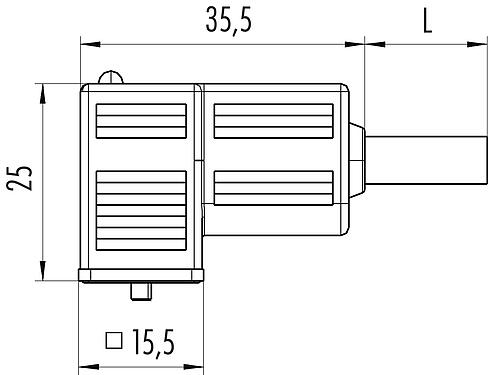 스케일 드로잉 33 5937 300 520 - 디자인 C 솔레노이드 밸브 소켓, : 2+2PE, 차폐되지 않음, 케이블에 몰딩, IP67, PUR, 회로 Z20, 3m