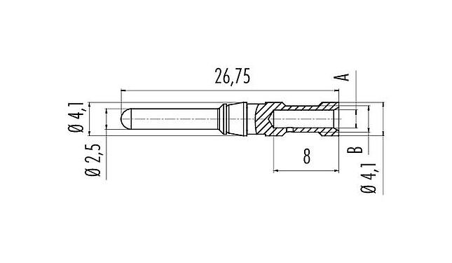 Rysunek z wymiarami 61 0902 139 - Bayonet HEC - styk sworzniowy, 100 szt.; Seria 696