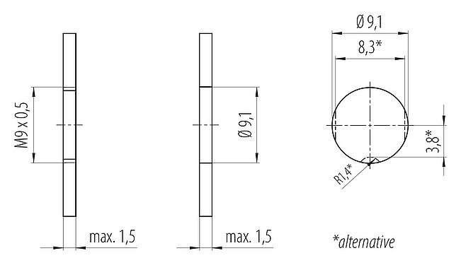 Montagevoorbeeld M9 Male panel mount connector, aantal polen: 5, onafgeschermd, soldeer, IP40, M9x0,5, Achterwandmontage