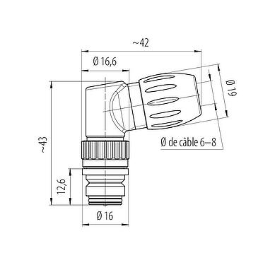 Dessin coté 99 9164 02 05 - Snap-In Connecteur femelle coudé, Contacts: 5, 6,0-8,0 mm, non blindé, souder, IP67