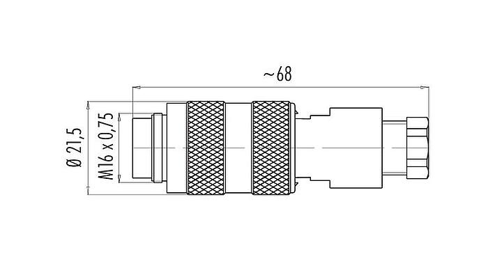 Dessin coté M16 Connecteur mâle, Contacts: 6 (06-a), 4,0-6,0 mm, non blindé, souder, IP67