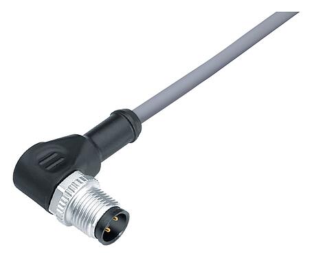 Illustration M12 Connecteur mâle coudé, Contacts: 4, non blindé, surmoulé sur le câble, IP68/IP69K, UL 2238, PVC, gris, 4 x 0,34 mm², 2 m