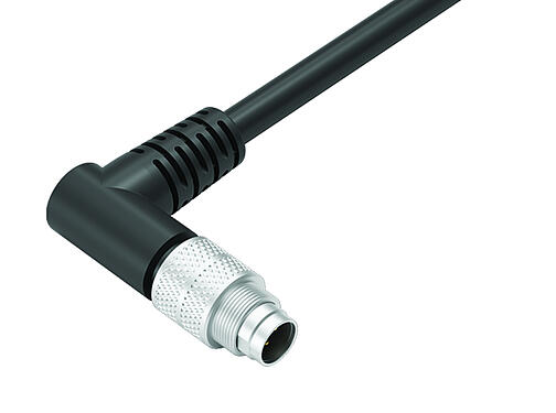 Vue 3D 79 1405 75 03 - Connecteur mâle coudé, Contacts: 3, blindé, surmoulé sur le câble, IP67, PUR, noir, 5 x 0,25 mm², 5 m