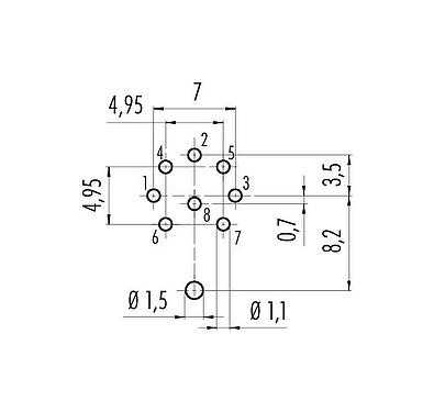 Conductor layout M16 Female panel mount connector, Contacts: 8 (08-a), shieldable, THT, IP40, M18x0,75, Rear mounting