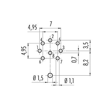 Geleiderconfiguratie 09 0174 290 08 - M16 Female panel mount connector, aantal polen: 8 (08-a), schermbaar, THT, IP68, UL, AISG compliant, aan voorkant verschroefbaar