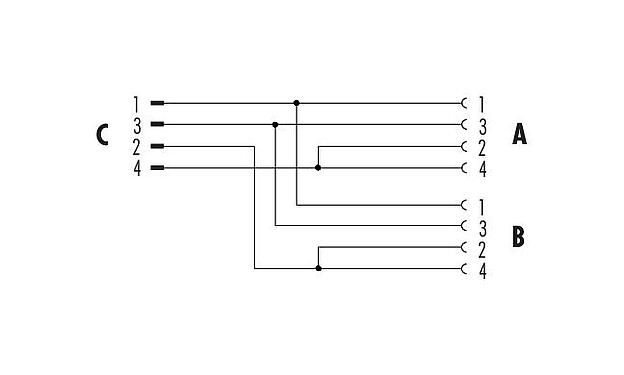 Projeto de cabos 79 5200 00 04 - M12 Duplo distribuidor, distribuidor em Y, plugue M12x1 - 2 soquete M12x1, Contatos: 4, desprotegido, plugáveis, IP68, UL