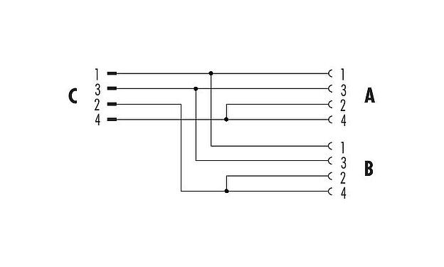 Kabelconstructie M12 Tweevoudige verdeler, Y-verdeler, stekker - 2 female, aantal polen: 4, onafgeschermd, stekerbaar, IP68, UL 2238