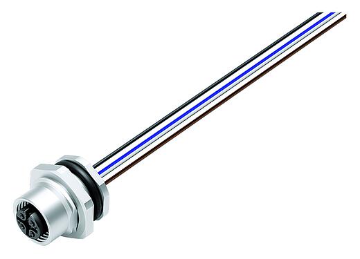 Illustration M12 Female panel mount connector, Contacts: 4, unshielded, single wires, IP68, UL 2238, M16x1.5, Rear mounting, stainless steel, potted
