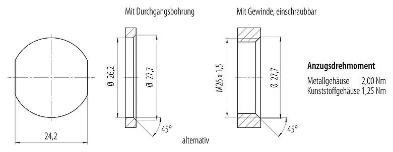 Montageanleitung / Montageausschnitt 7/8" Flanschdose, Polzahl: 2+PE, ungeschirmt, THT, IP68, UL 2238, VDE, Rückwandmontage