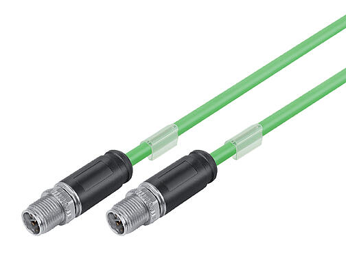 Illustration 79 9722 020 08 - M12/M12 Connecting cable 2 male cable connectors, Contacts: 8, shielded, moulded on the cable, IP67, UL, PUR, green, AWG 26/7, 2 m
