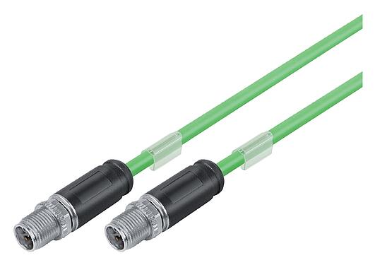 Illustration 79 9722 020 08 - M12/M12 Connecting cable 2 male cable connectors, Contacts: 8, shielded, moulded on the cable, IP67, UL, PUR, green, AWG 26/7, 2 m