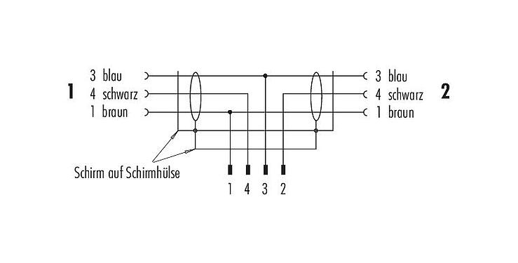 Belegungspläne 77 9855 3530 50703-0200 - M12 Duostecker - 2 Kabeldosen M12x1, Polzahl: 4/3, geschirmt, am Kabel angespritzt, IP68, PUR, schwarz, 3 x 0,34 mm², 2 m