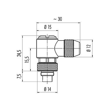 比例图 M9 弯角针头电缆连接器, 极数: 8, 3.5-5.0mm, 可接屏蔽, 焊接, IP67