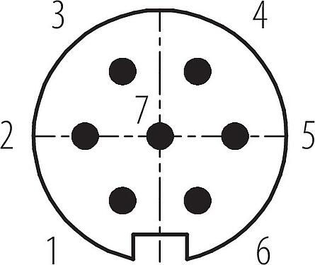 Contact arrangement (Plug-in side) M16 Square male panel mount connector, Contacts: 7 (07-a), unshielded, solder, IP67, UL 2238, M3 (4x), Front mounting