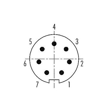 Disposizione dei contatti (lato connessione) 09 4927 015 07 - Spingere Tirare Connettore maschio a flangia, Numero poli: 7, non schermato, saldare, IP67
