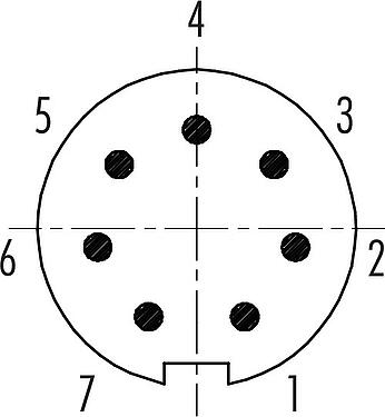 Disposition des contacts (Côté plug-in) Push Pull Embase mâle, Contacts: 7, non blindé, souder, IP67, M14x0,5, Montage mural arrière