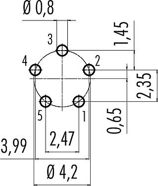 Conductor layout Snap-In Male panel mount connector, Contacts: 5, unshielded, THT, IP67, M8x0,75, Front mounting