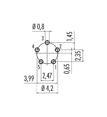 Geleiderconfiguratie Snap-In Male panel mount connector, aantal polen: 5, onafgeschermd, THT, IP67, UL 2238, M8x0,75, Frontaansluiting