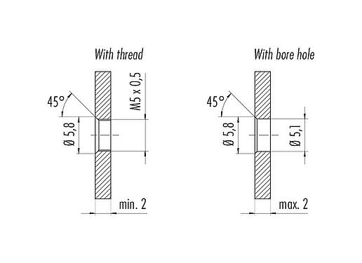 Assembly instructions / Panel cut-out M5 Female panel mount connector, Contacts: 4, unshielded, single wires, IP67, M5x0.5, Front mounting, potted