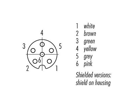Disposition des contacts (Côté plug-in) M8 Connecteur femelle, Contacts: 6, blindé, surmoulé sur le câble, IP67/IP69K, M8x1,0, PUR, noir, 6 x 0,25 mm², 2 m
