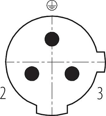 Koskettimien järjestys (plug in -puoli) M12 Kaapelipistoke, Napojen määrä: 2+PE, 4,0-6,0 mm, suojaamaton, ruuviliitin, IP67