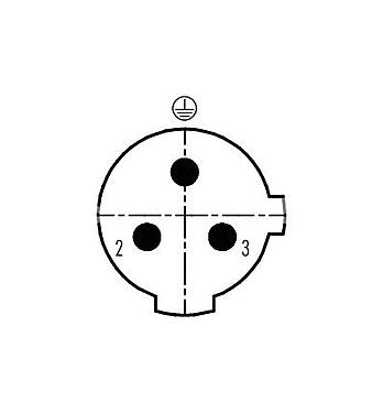 Disposition des contacts (Côté plug-in) 99 2529 24 03 - M12 Connecteur mâle coudé, Contacts: 2+PE, 4,0-6,0 mm, non blindé, pince à visser, IP67