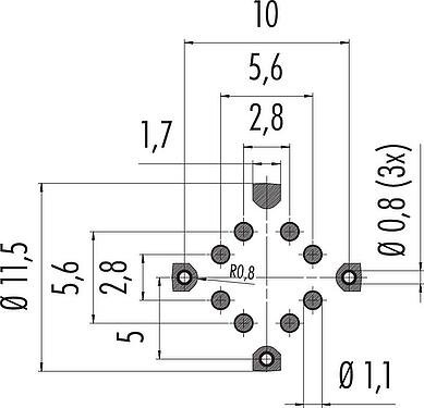 지휘자 레이아웃 M12 플랜지 리셉터클, 콘택트 렌즈: 8, 차폐 가능, SMT, IP68, M14x1.0, 후면 월 마운팅