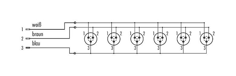 Belegungspläne Snap-In 6-fach-Verteiler, Polzahl: 3, ungeschirmt, steckbar, IP67