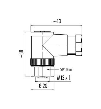 Dibujo a escala 99 0430 92 04 - M12 Conector hembra en ángulo, Número de contactos: 4, 4,0-6,0 mm, sin blindaje, tornillo extraíble, IP67, UL