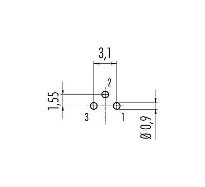 Conductor layout M9 Male panel mount connector, Contacts: 3, unshielded, THT, IP67, M12x0.5, Rear mounting, potted