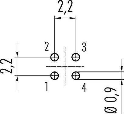 Disposition du conducteur M9 Embase femelle, Contacts: 4, non blindé, THT, IP40, M9x0,5, Montage frontal