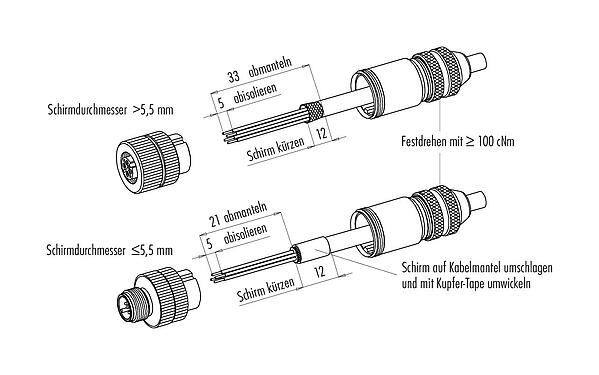 Montageanleitung 99 1631 812 04 - M12 Kabelstecker, Polzahl: 4, 8,0-9,0 mm, schirmbar, schraubklemm, IP67, UL