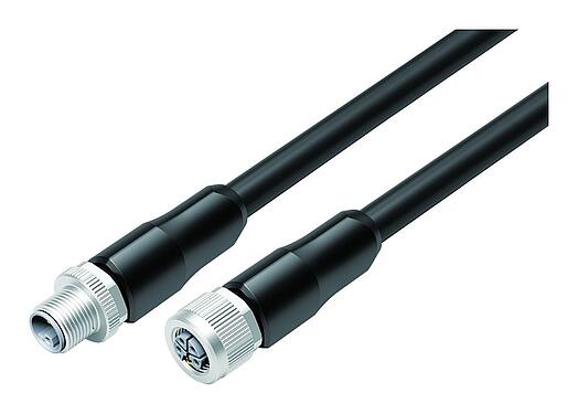 Illustratie M12 Kabelstekker - kabeldoos, aantal polen: 4+FE, onafgeschermd, aan de kabel aangegoten, IP68, UL 2238, PUR, zwart, 5 x 1,50 mm², UL in voorbereiding, 2 m