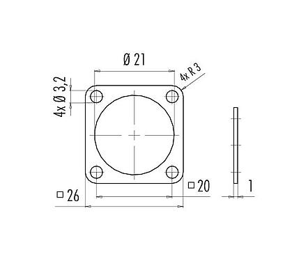 Scale drawing 04 0107 071 - M12-A/B/D/K/K/L/S/T/US/X - gasket for metal square flange plug; 713/715/763/766/813/814/815/825/866/876 series