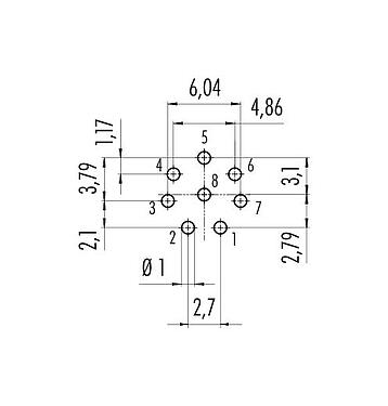 Conductor layout 99 9128 490 08 - Snap-In Female panel mount connector, Contacts: 8, unshielded, THT, IP67