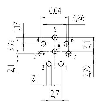 Bố trí dây dẫn Snap-In Ổ cắm gắn bảng, Số lượng cực : 8, không có chống nhiễu, THT, IP67, M12x1,0, Gắn phía trước