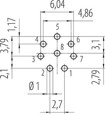 導体レイアウト スナップイン メスパネルマウントコネクタ, 極数: 8, 非シールド, THT, IP67, VDE, M12x1.0, フロントマウント