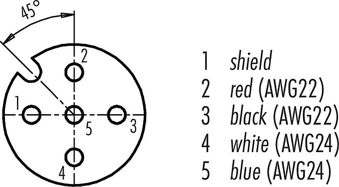 Contact arrangement (Plug-in side) M12 Male cable connector - female cable connector, Contacts: 5, shielded, moulded on the cable, IP68, UL 2238, CAN-Bus, PUR, violet, 1 x 2 x AWG 22 + 1 x 2 x AWG 24, 5 m