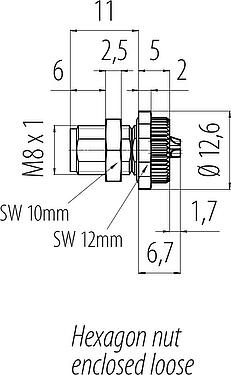 Bản vẽ tỷ lệ M8 Phích cắm gắn bảng, Số lượng cực : 3, hàn, IP67/IP69K, M10x0,75, Chốt trung tâm, với cốc hàn