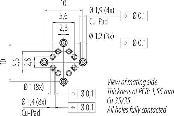 Bố trí dây dẫn M16 Ổ cắm gắn bảng, Số lượng cực : 8, có thể che chắn, THR, IP67, M18x0,75, Chốt trung tâm