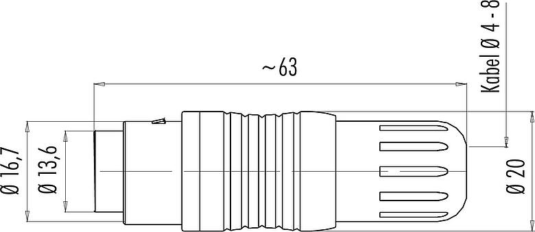 Maßzeichnung Push Pull Kabelstecker, Polzahl: 3, 4,0-8,0 mm, schirmbar, löten, IP67