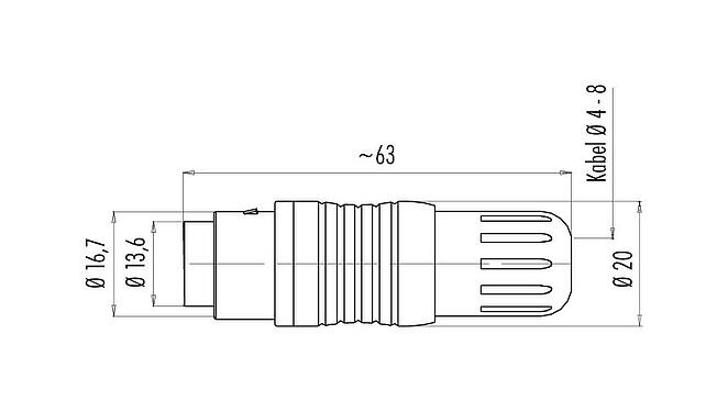 Maßzeichnung Push Pull Kabelstecker, Polzahl: 8, 4,0-8,0 mm, schirmbar, löten, IP67