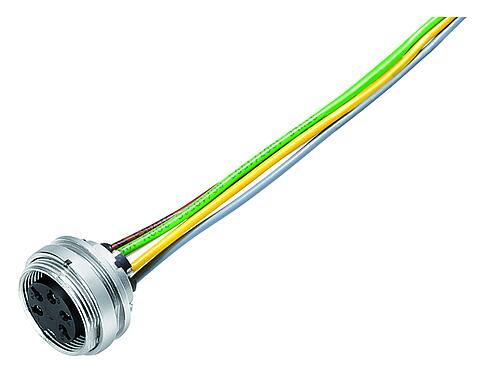 Illustration M16 Female panel mount connector, Contacts: 4 (04-a), unshielded, single wires, IP40, M18x0,75, Rear mounting