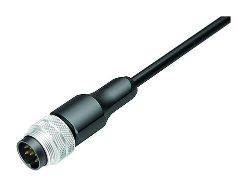 Illustration M16 Male cable connector, Contacts: 6, unshielded, moulded on the cable, IP67, PUR, black, 6 x 0.25 mm², 5 m